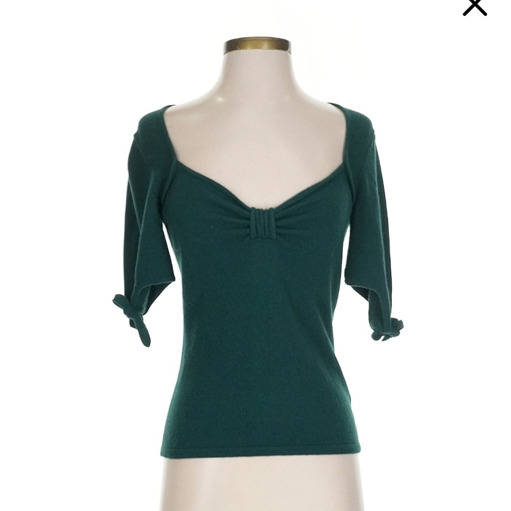 Forest greeb Knit Top with Bow Sleeves